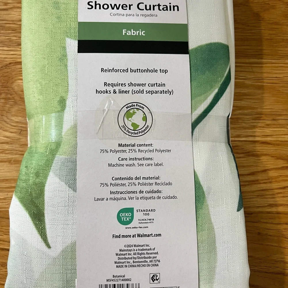 Mainstays Fabric Shower Curtain with Green Accents